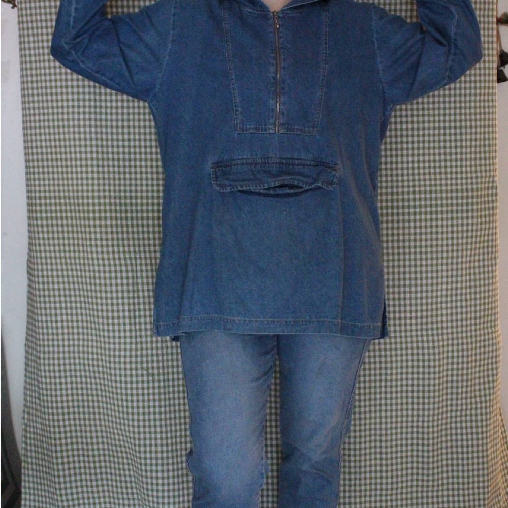Vintage 90s Sag Harbor denim hooded quarter zip pullover